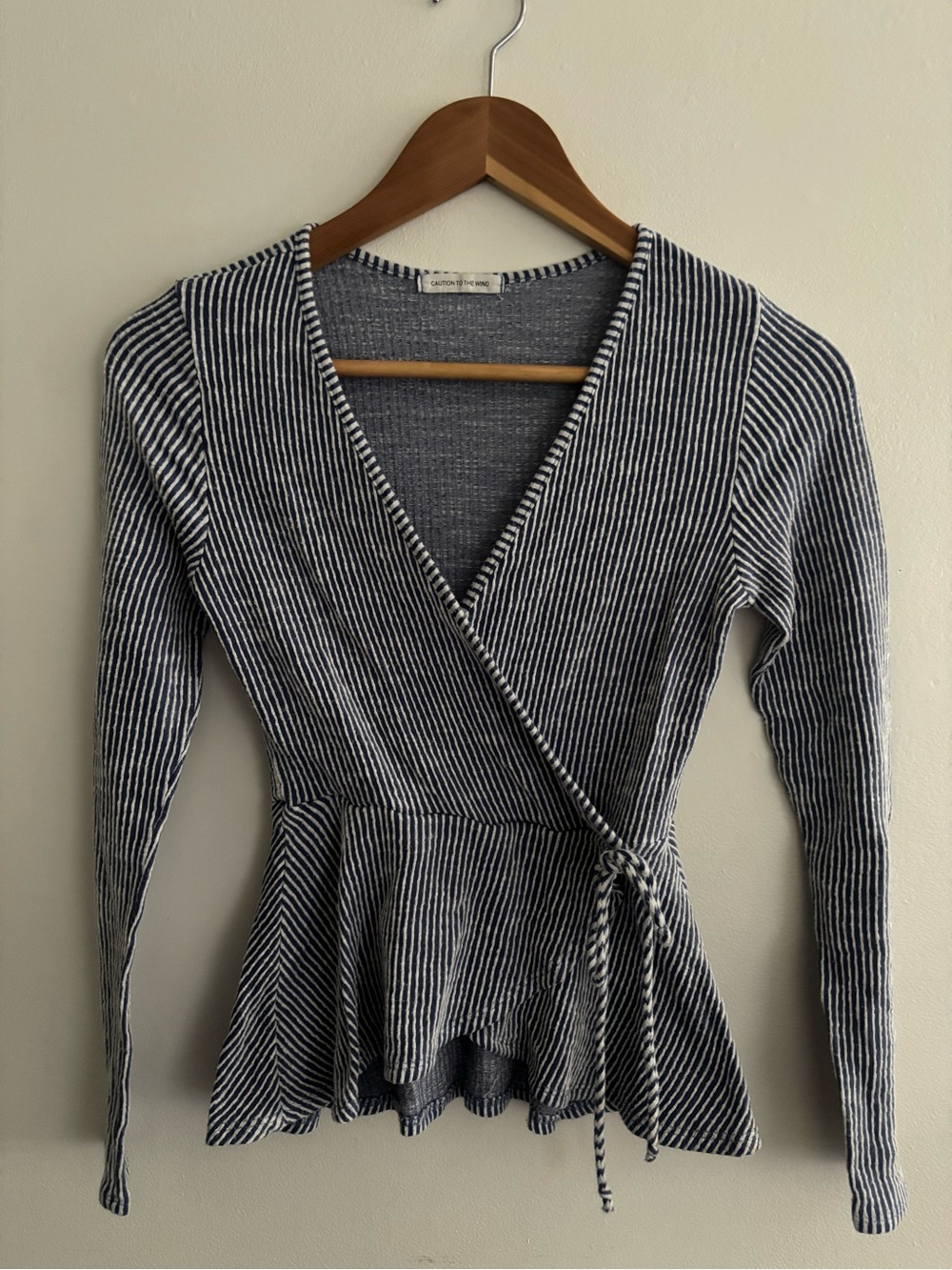 Caution To The Wind Navy and White Striped V-Neck Wrap Top